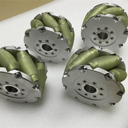 Complete NM152A four-wheel set showing the 45 degree polyurethane rollers