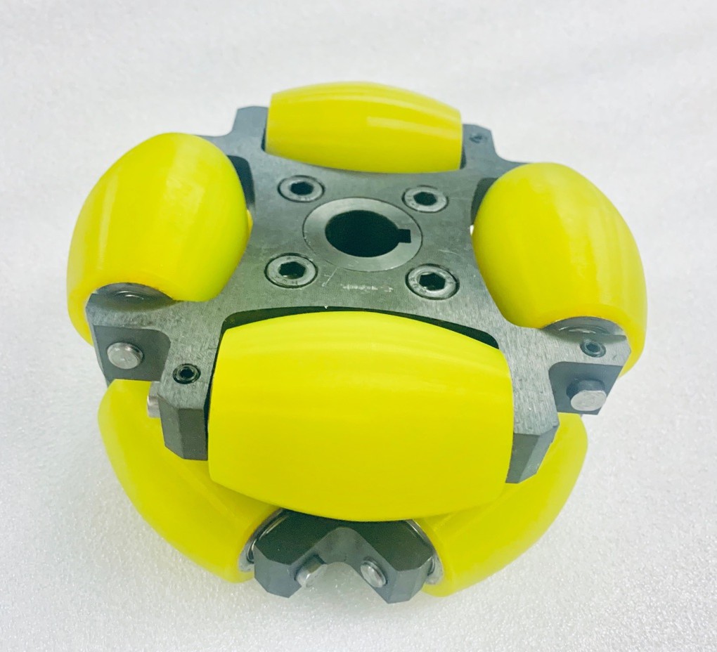 NW152A 90 degree heavy-duty industrial Mecanum wheel, front and keyway view