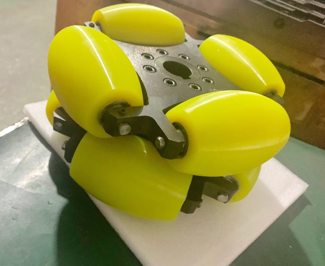 NW203C 90 degree heavy-duty industrial Mecanum wheel, angled plate and roller view